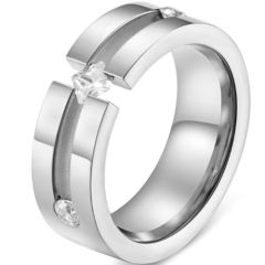 *COI Titanium Silver/Rose Groove Ring With Cubic Zirconia-5831