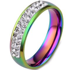 COI Titanium Rainbow Color Dome Court Ring With Cubic Zirconia-5835
