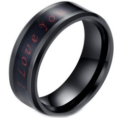 *COI Titanium Black Red I Love You Beveled Edges Ring-5839