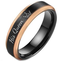 *COI Tungsten Carbide Black Rose His Queen Crown Step Edges Ring-5850