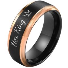 *COI Tungsten Carbide Black Rose Her King Crown Step Edges Ring-5851