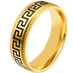 *COI Titanium Black Gold Tone/Silver Greek Key Step Edges Ring-5868