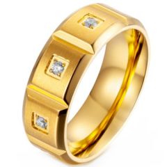 *COI Titanium Gold Tone/Silver Beveled Edges Ring With Cubic Zirconia-5870