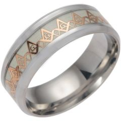 COI Titanium Gold Tone/Silver Masonic Luminous Beveled Edges Ring-5888 