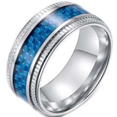 *COI Titanium Step Edges Ring With Black/Blue Carbon Fiber-5894