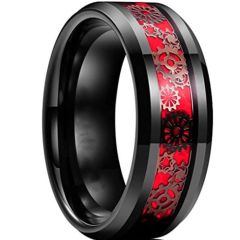 *COI Titanium Black Red Gears Beveled Edges Ring-5900