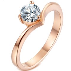 *COI Titanium Rose/Silver/Gold Tone Solitaire Ring With Cubic Zirconia-5923