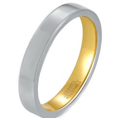 COI Tungsten Carbide Gold Tone Silver Pipe Cut Flat Ring-5924