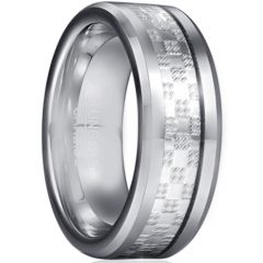 COI Tungsten Carbide Checkered Flag Beveled Edges Ring With Carbon Fiber-5934