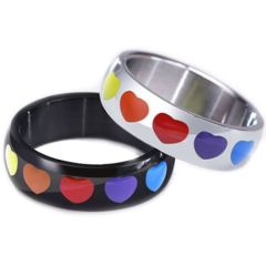*COI Titanium Black/Silver Rainbow Color Hearts Dome Court Ring-5949