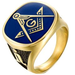 *COI Titanium Blue Gold Tone Black Masonic Ring-5980
