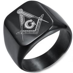 *COI Titanium Black/Silver/Gold Tone Masonic Freemason Ring-5996