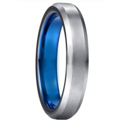 *COI Tungsten Carbide Blue Silver Beveled Edges Ring-6004