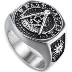 *COI Titanium Black/Silver/Gold Tone Masonic Freemason Ring-6012
