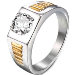 *COI Titanium Gold Tone Silver Solitaire Ring With Cubic Zirconia-6014
