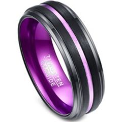 COI Tungsten Carbide Black Purple Center Groove Step Edges Ring-TG670
