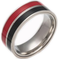 *COI Titanium Pipe Cut Flat Ring With Black Red/Black White/White Blue/Red Blue Ceramic-6837
