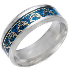 *COI Titanium Dolphin Blue/Silver/Gold Tone Meteorite Beveled Edges Ring-6850