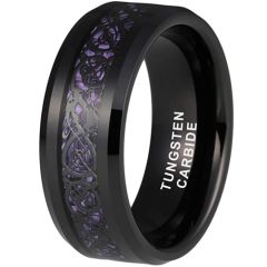 *COI Black Tungsten Carbide Dragon Beveled Edges Ring With Purple Carbon Fiber-6861AA
