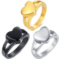 *COI Titanium Gold Tone/Silver/Black Heart Urn Cremation Ring For Ashes-6869