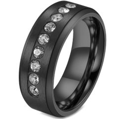 *COI Titanium Silver/Black/Gold Tone Beveled Edges Ring With Cubic Zirconia-6877BB
