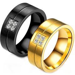 *COI Titanium Black/Silver/Gold Tone Center Groove Ring With Cubic Zirconia-6878BB