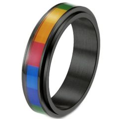 *COI Titanium Black/Gold Tone/Silver Rainbow Color Step Edges Ring-6879BB