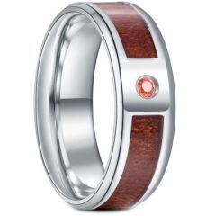 *COI Titanium Wood Beveled Edges Ring With Cubic Zirconia-6885AA