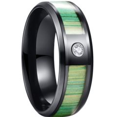 *COI Black Titanium Wood Beveled Edges Ring With Cubic Zirconia-6887AA