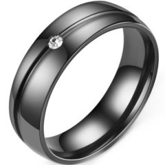 *COI Black Titanium Groove Dome Court Ring With Cubic Zirconia-6893BB