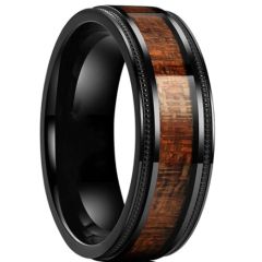 *COI Black Titanium Milgrain Step Edges Ring With Wood-6899BB