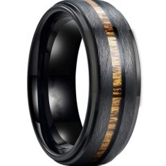 *COI Black Titanium Sandblasted Step Edges Ring With Wood-6902BB