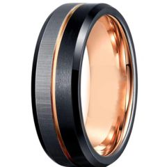 *COI Titanium Black Rose Center Grooves Beveled Edges Ring-6910BB