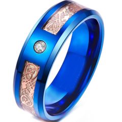 **COI Blue Titanium Luminous Dragon Beveled Edges Ring With Cubic Zirconia-6920BB