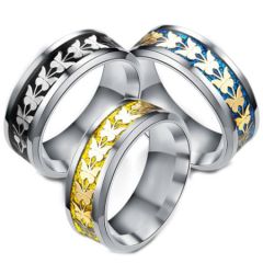 **COI Titanium Black/Blue/Gold Tone Silver Butterfly Beveled Edges Ring-6944BB