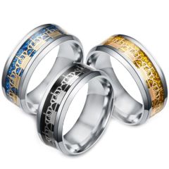 **COI Titanium Black/Gold Tone/Blue Silver King Crown Beveled Edges Ring-6945BB
