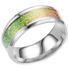 **COI Titanium Rainbow Color Meteorite Beveled Edges Ring-6949BB