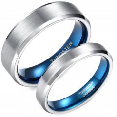 **COI Tungsten Carbide Blue Silver Beveled Edges Ring-6955DD