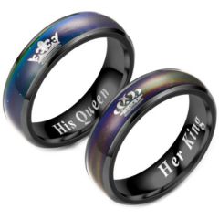 **COI Black Titanium Rainbow Color King Queen Crown Ring-6957DD