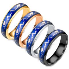 **COI Titanium Black/Gold Tone/Rose/Silver Blue Heartbeat & Heart Ring-6965CC