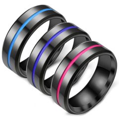 **COI Black Titanium Blue/Purple Center Groove Beveled Edges Ring-6970CC