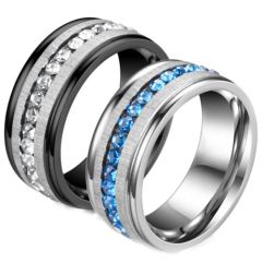 **COI Titanium Silver/Black Silver Step Edges Ring With Cubic Zirconia-6988BB