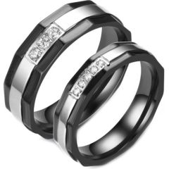 **COI Titanium Black Silver Ring With Cubic Zirconia-7021BB