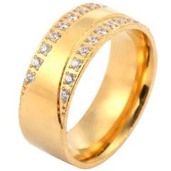 **COI Gold Tone Titanium Ring With Black/White Cubic Zirconia-7036AA