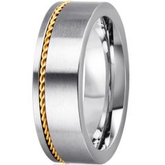 **COI Titanium Gold Tone Silver Pipe Cut Flat Ring With Wire-7055BB