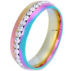 **COI Titanium Rainbow Color Dome Court Ring With Cubic Zirconia-7070BB