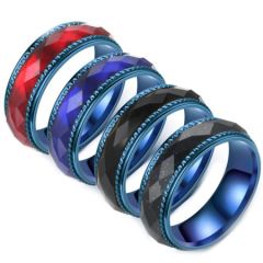 **COI Blue Titanium Step Edges Red/Black/Blue Facets Ring-7076BB