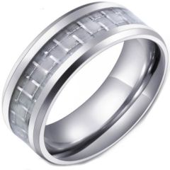 **COI Titanium Beveled Edges Ring With White Carbon Fiber-7098BB