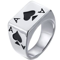 **COI Titanium Black Silver Ace of Spade Ring-7121AA