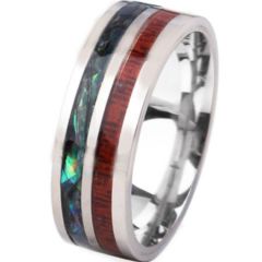 **COI Titanium Pipe Cut Flat Ring With Abalone Shell and Wood-7135BB